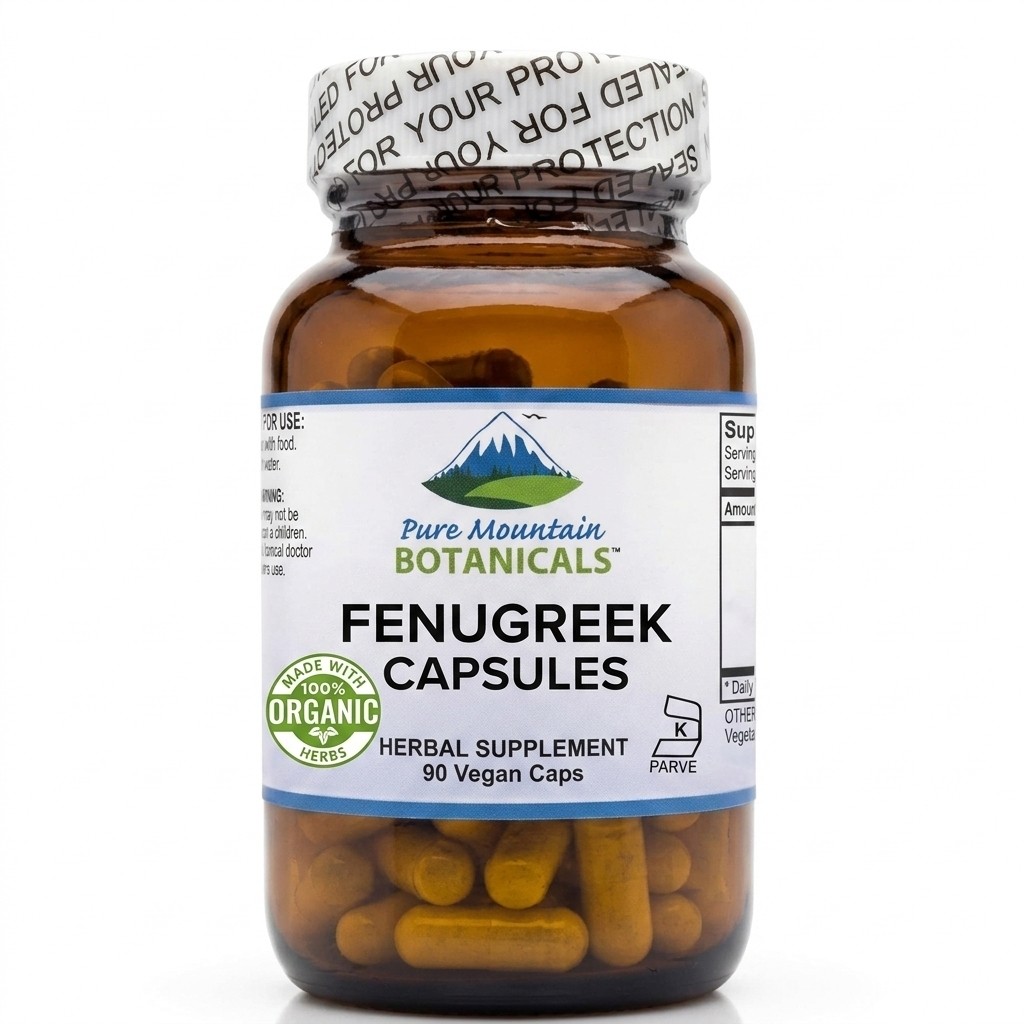 Pure Mountain Botanicals Fenugreek Capsules Organic Fenugreek Seed Supplement