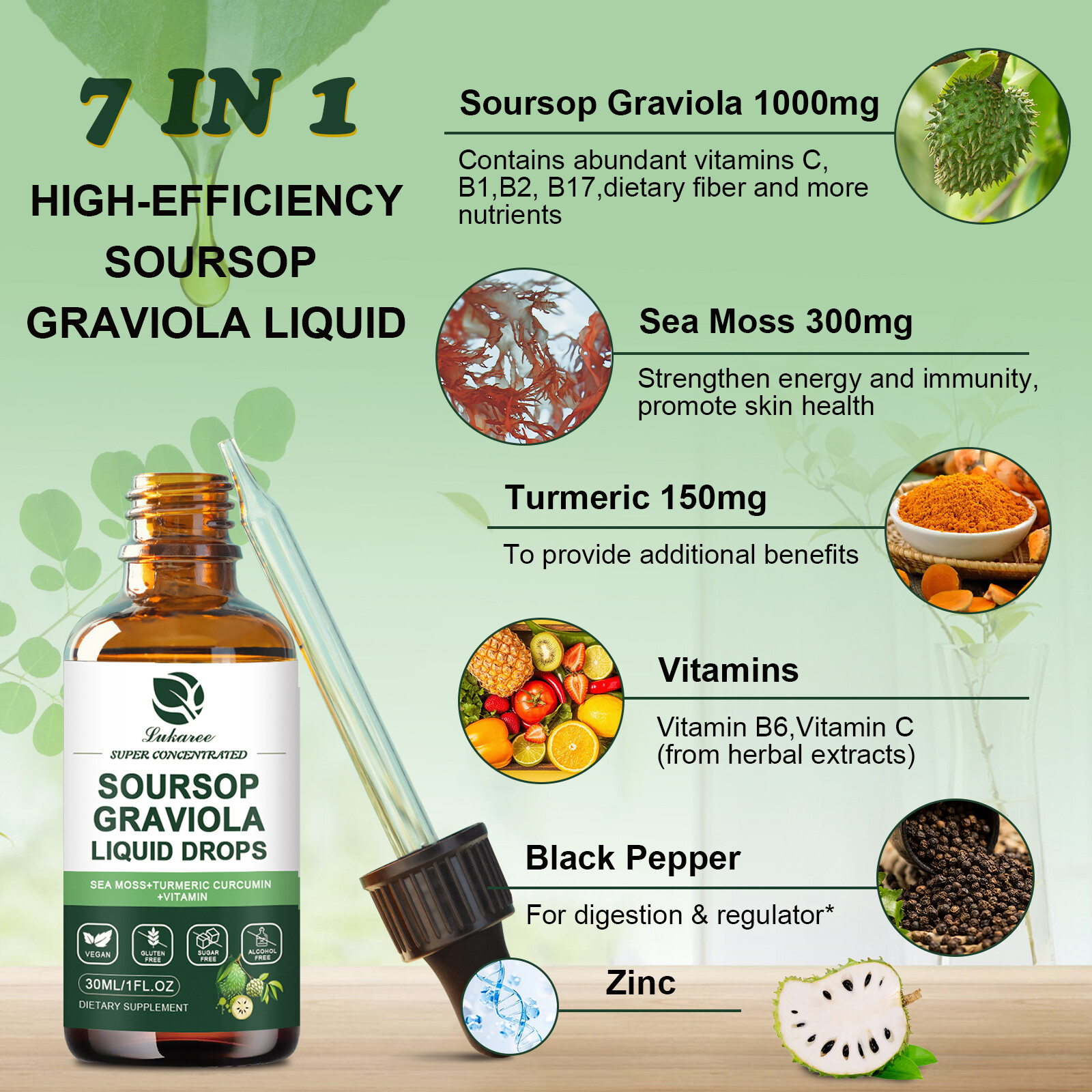 2X Soursop Graviola Liquid Drop for Cell Support & Regeneration, Immune Boost