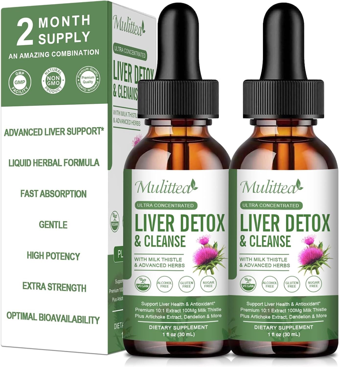 2x Liver Cleanse & Detox Support Supplement Liquid Drop Milk Thistle Extract