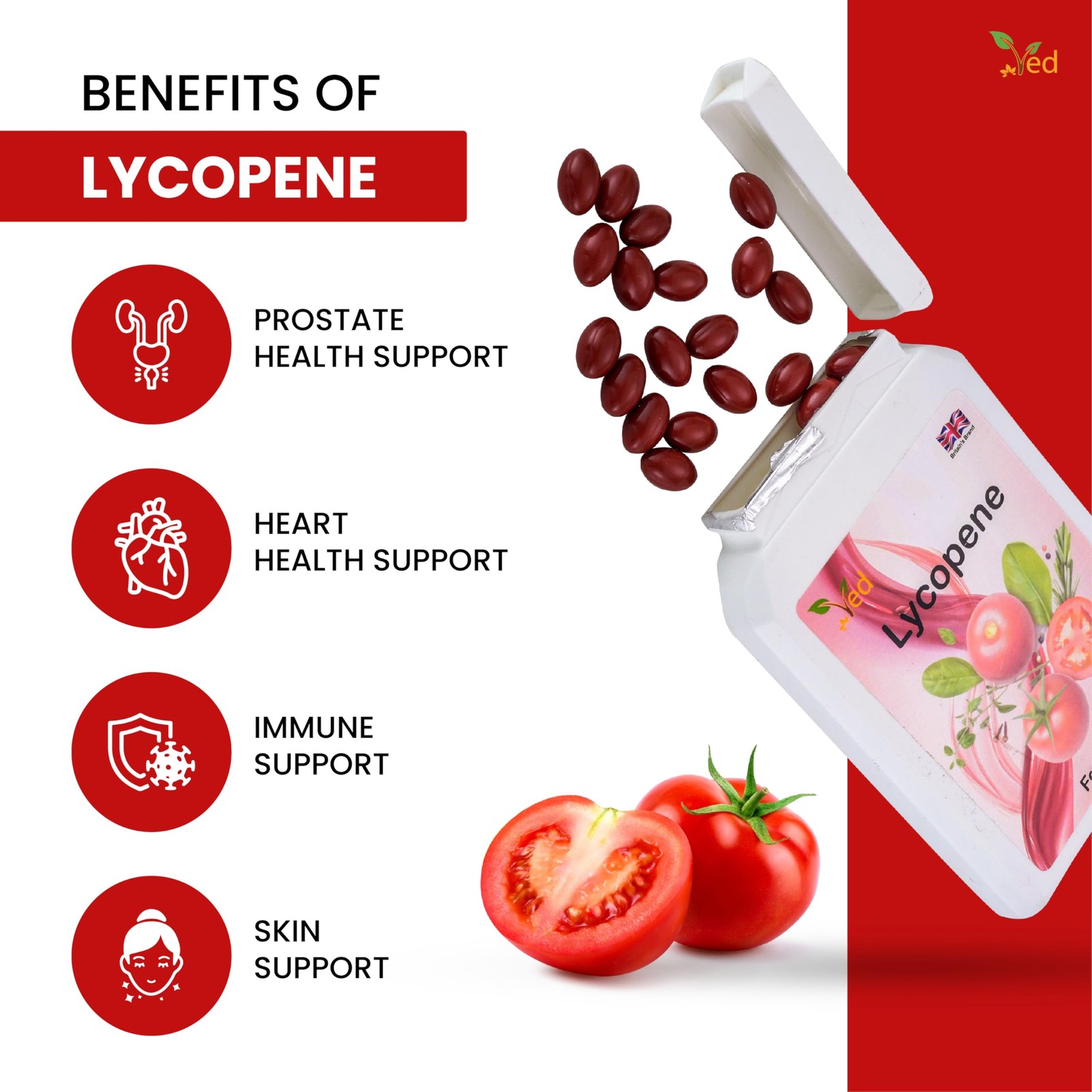 Ved Lycopene 500 mg | 90 softgel, 6 Month Supply.(Pack 90 Count (Pack of 2)