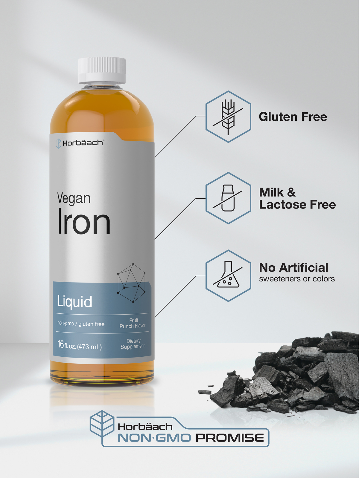 Liquid Iron Suppplement | 16 Fl Oz | Vegan | Fruit Punch Flavor | by Horbaach