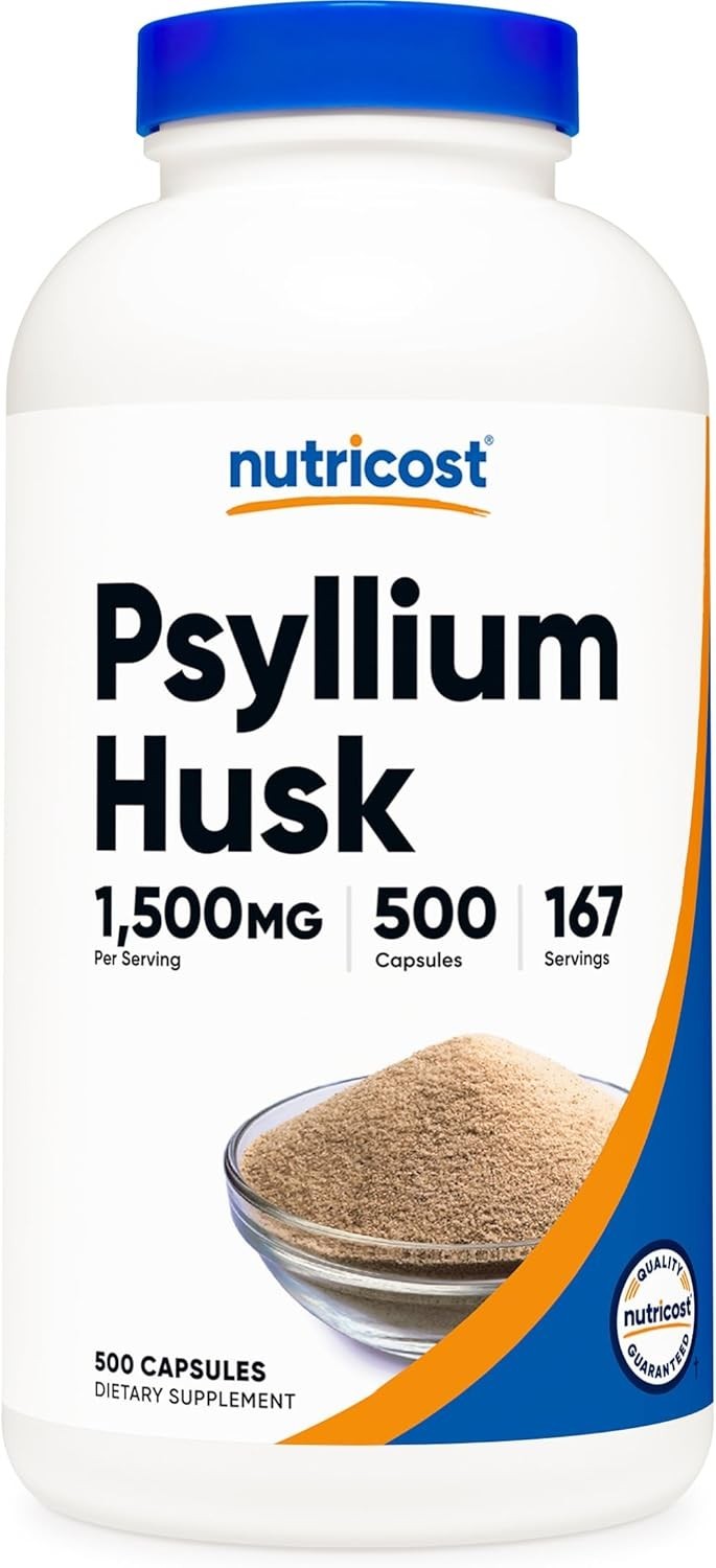 Psyllium Husk 1500mg Per Serving, 500 Capsules – Non-GMO & Gluten Free
