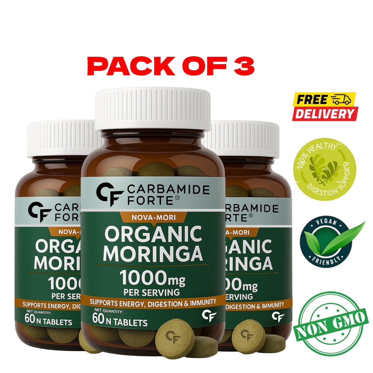 Carbamide Forte Moringa 1000mg Tablets 60 Count Pack of 3