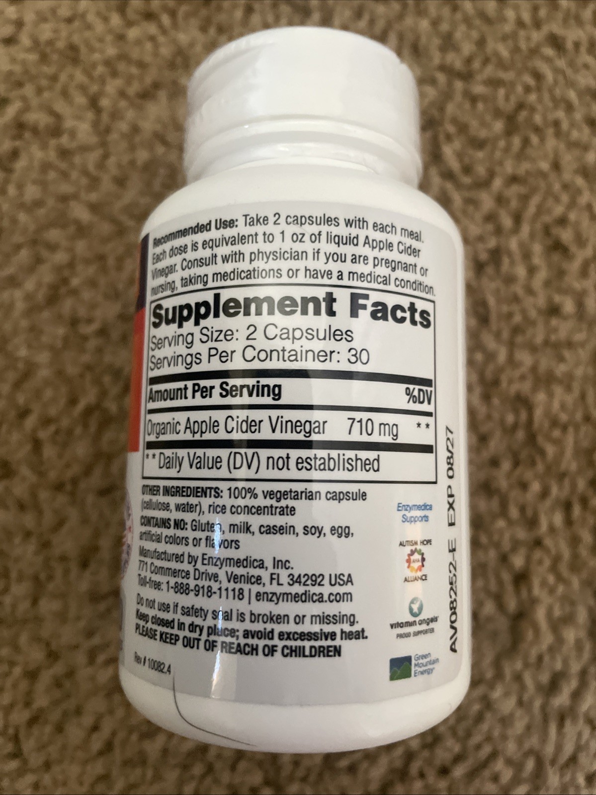 Enzimedica Apple Cider Vinegar , 60 Capsules Exp. 08/2027