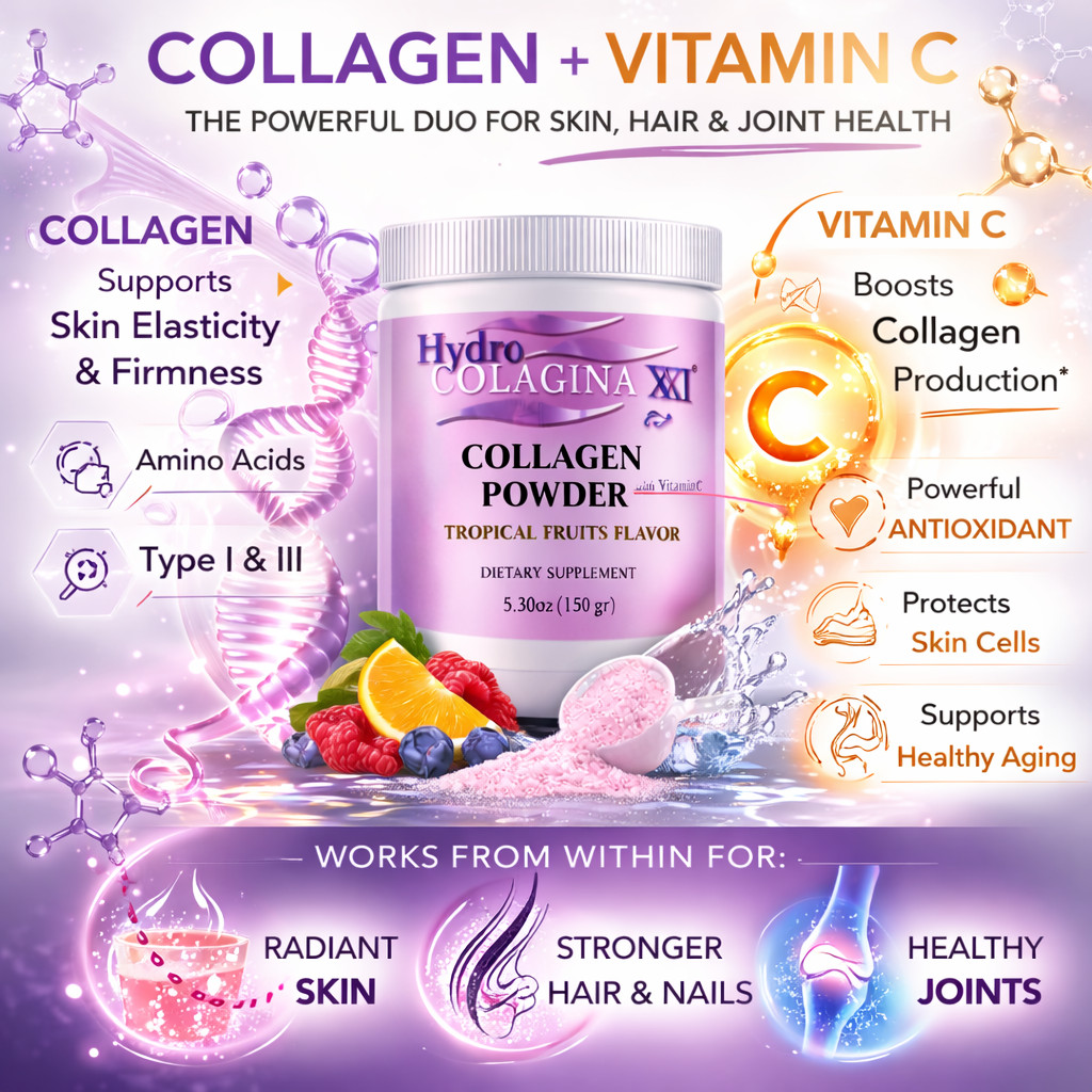 3 Pack Collagen Powder with Vitamin C Tropical Flavor Beauty Drink Mix