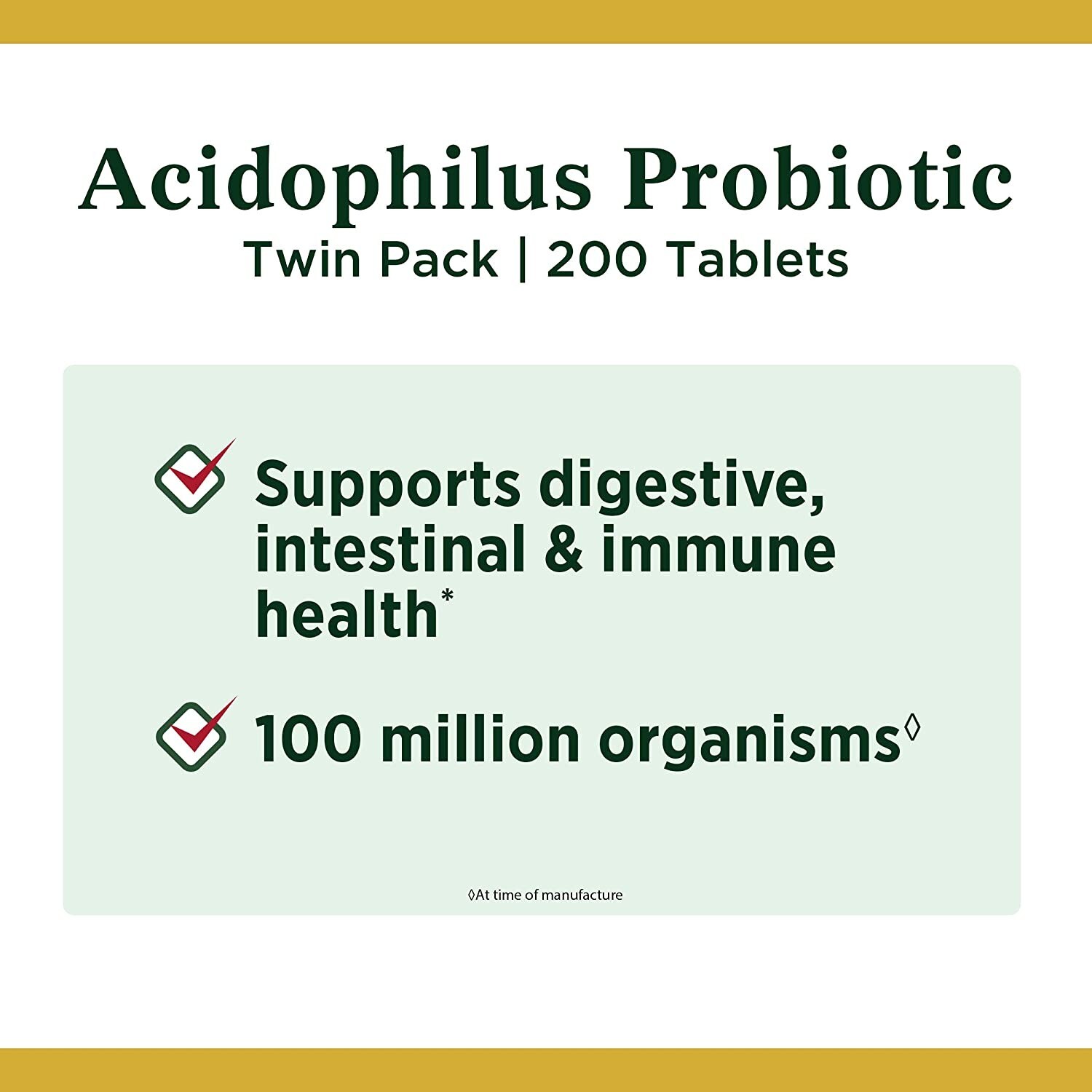 2 Pack Probiotic Acidophilus 100 Million Cfu 200 Tabs (2×100) Vegetarian Exp2025