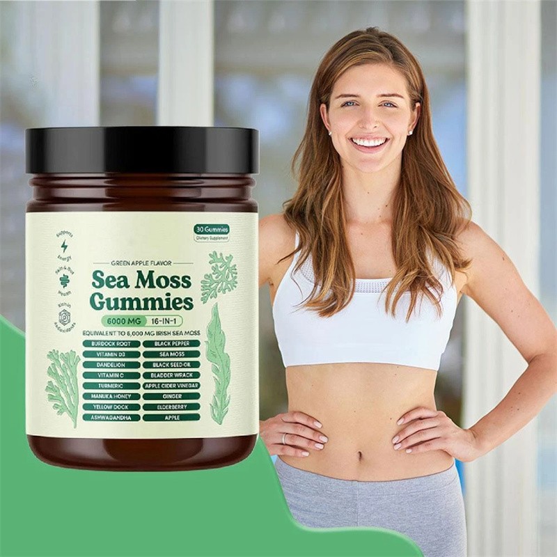 Sea Moss Gummies 16-in-1, Sea Moss mix with Black Seed Oil-Green Apple Flavor