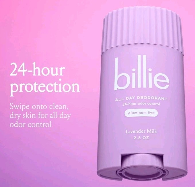 Billie All Day Deodorant, 24-Hour Odor Protection, Aluminum-Free, Lavender Milk