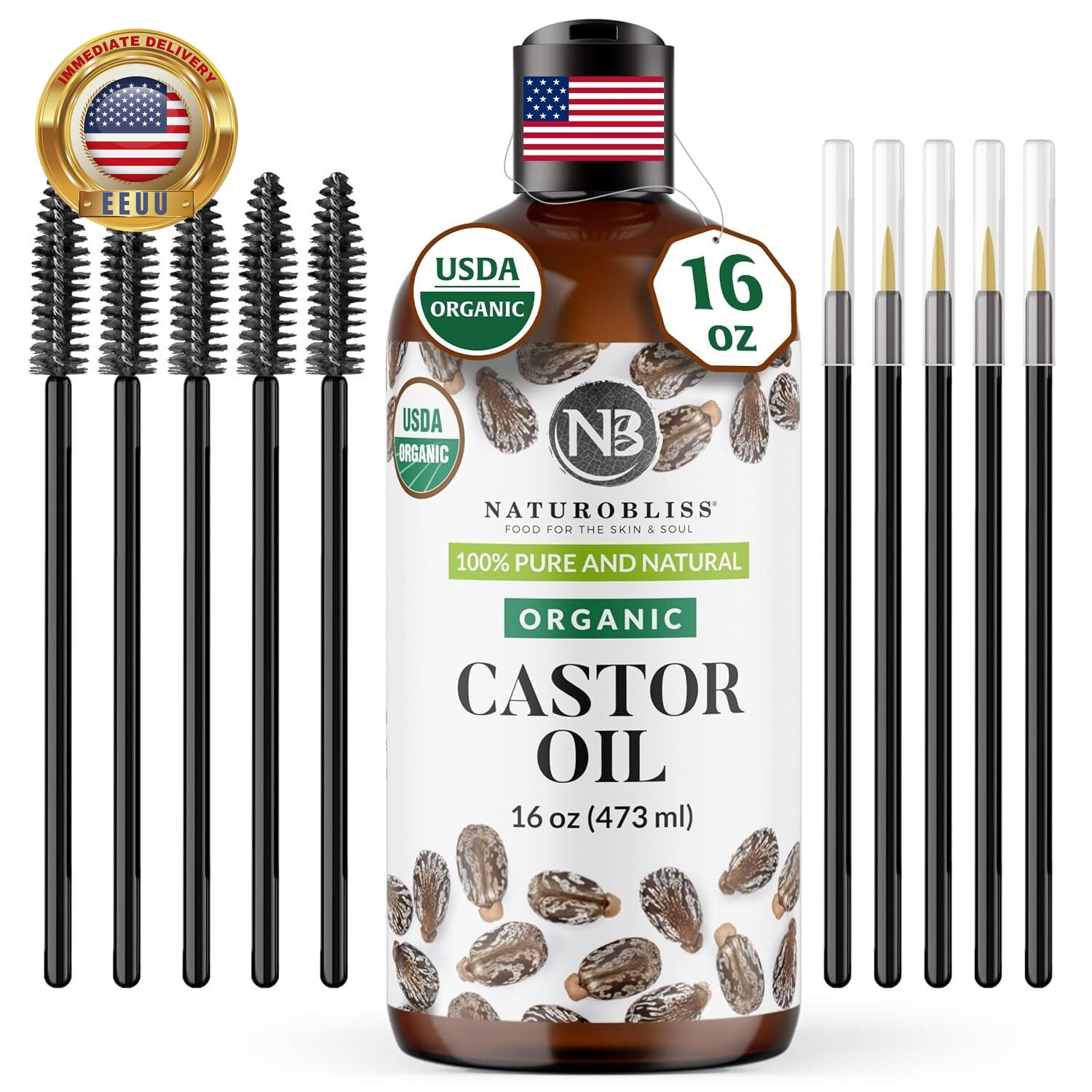 Organic Castor Oil 16 Oz – 100% Pure, Expeller-Pressed, Hexane-Free – Value Size