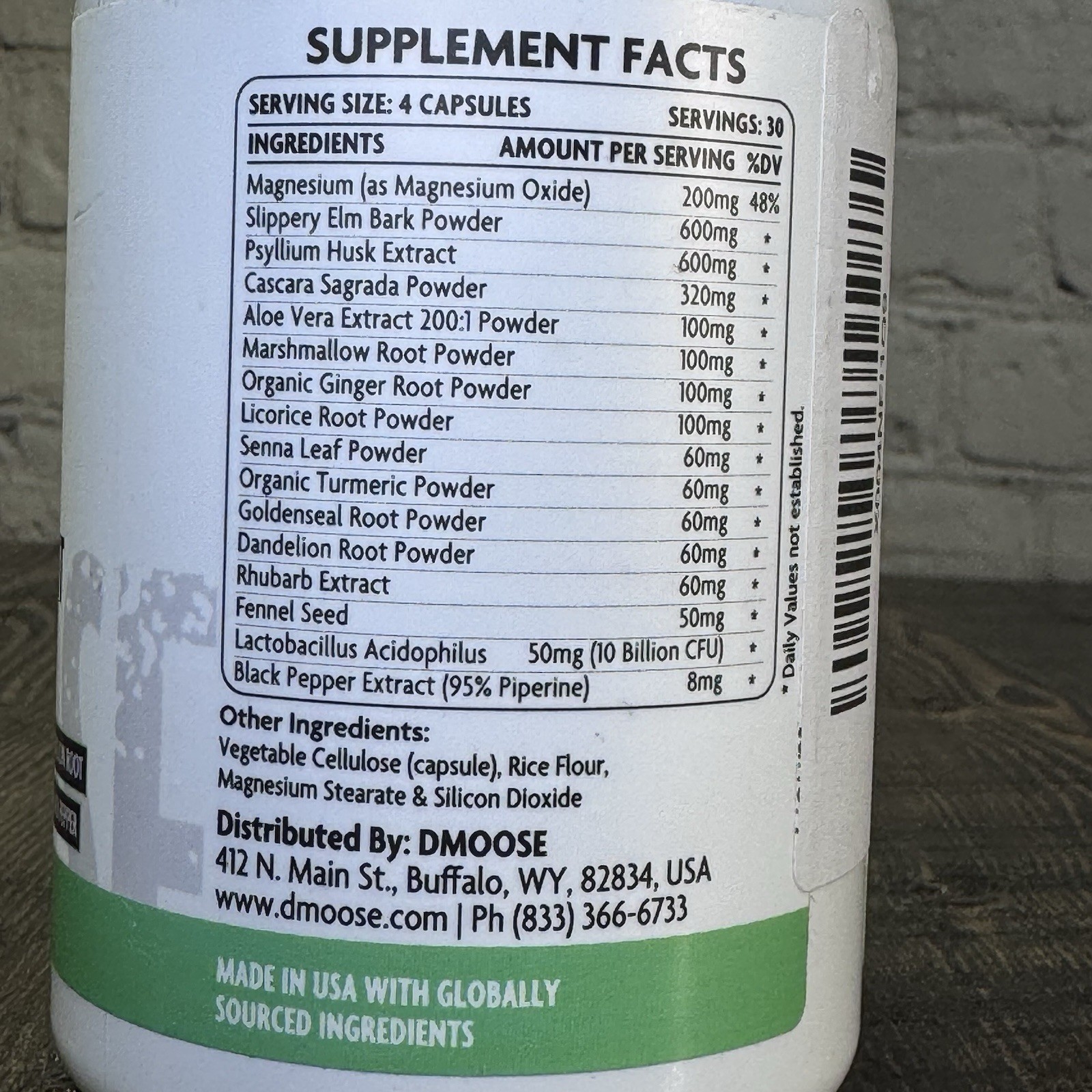 DMoose Slippery Elm Complex – All-in-One Supplement for Gut Wellness, 120 ct
