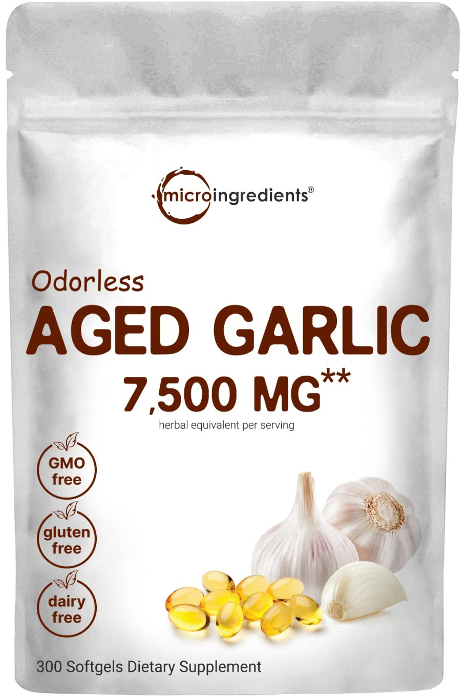 Odorless Garlic 7500Mg per Servings, 300 Softgels | 2 Years Aged Garlic Extra…