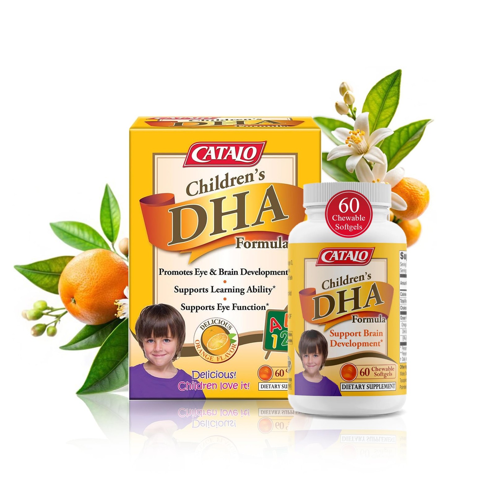 Catalo Childrens Dha Softgels Fish Oil For Kids 200Mg Dha Per Serving Orange