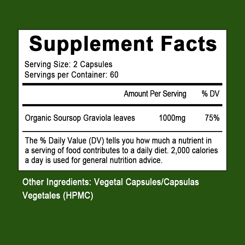 Graviola Capsules 1000mg 120 Pure Natural Soursop Capsules Leaves fruit Capsules