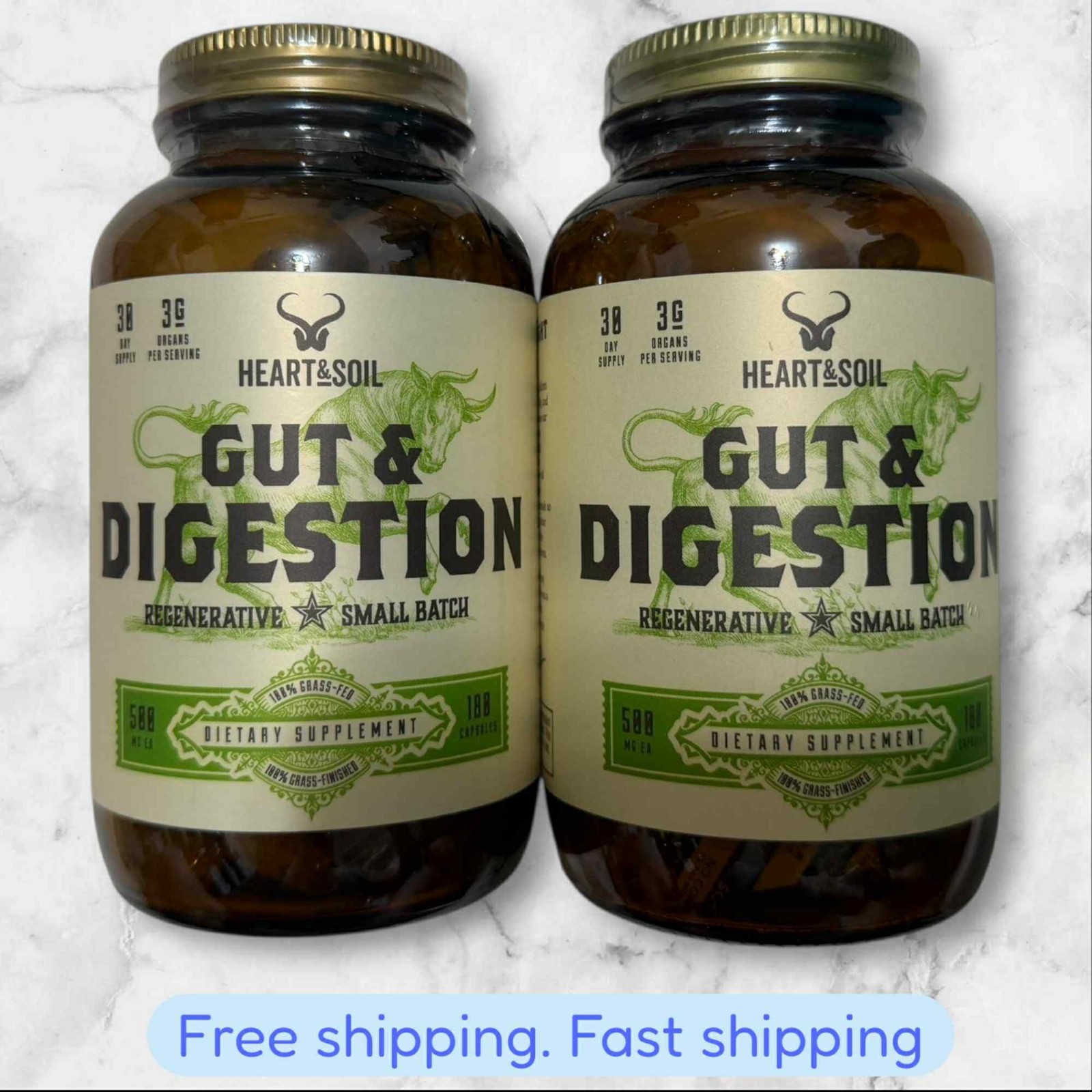 FOR 2 HEART & SOIL Gut Digestion 60 Day Supply 360 Capsules EXP2027+ NEW SHIP