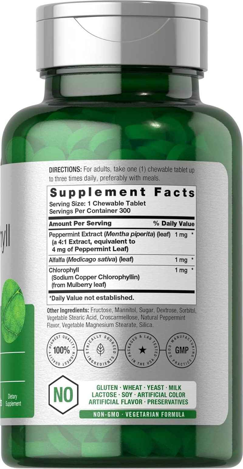 Chlorophyll Chewable Tablets 300ct | Peppermint Vegan | Non-GMO Gluten Free