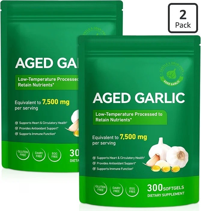 Best Aged Garlic Extract, 300 Softgels, 7500mg Odorless | Heart & Immune Pack 2