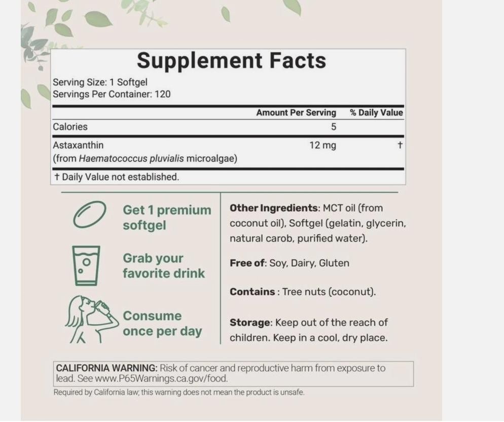 latest Astaxanthin 12mg from Natural Microalgae For Skin Glow & Antioxidant S…