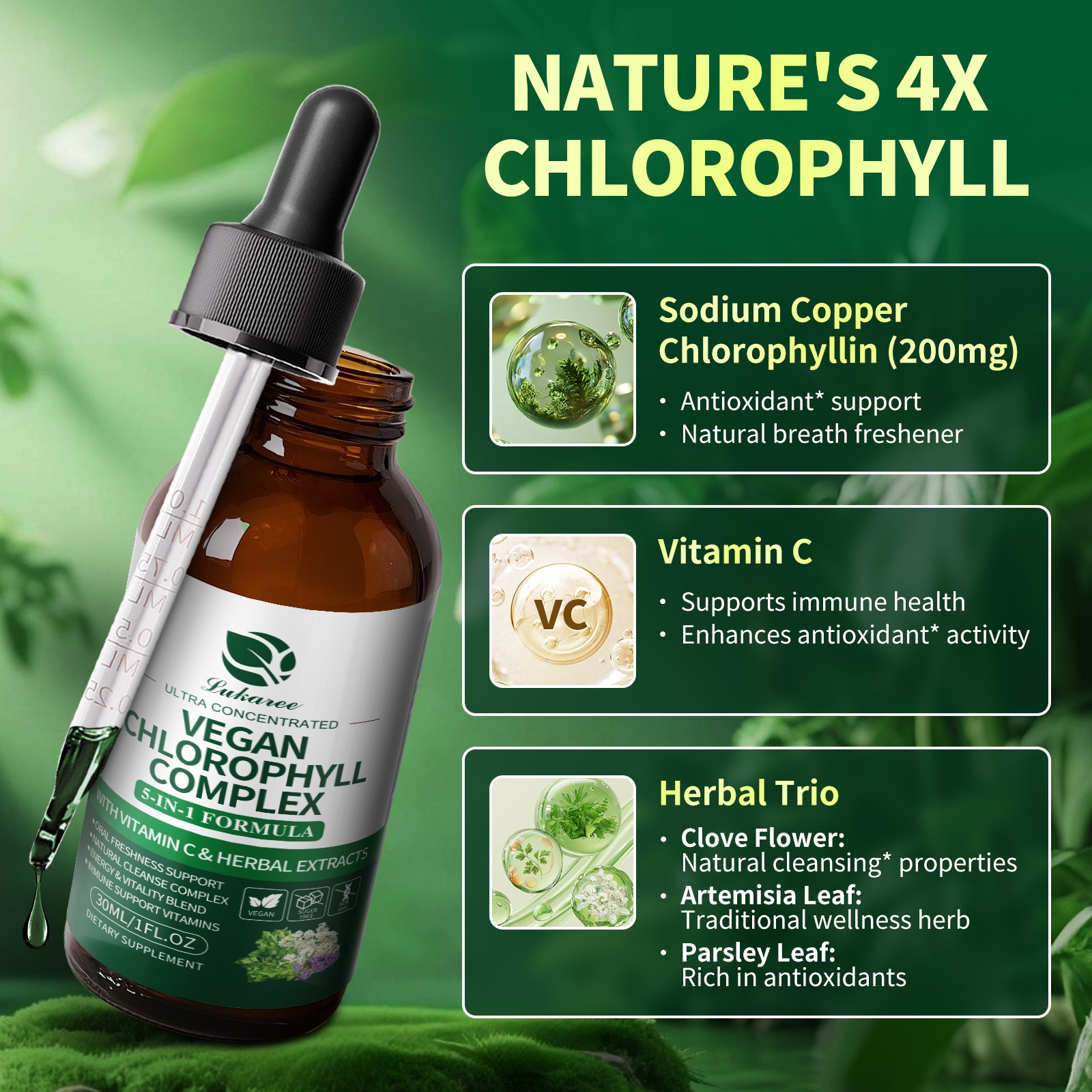 1/2/4 Packs Chlorophyll Liquid Drops Supply Liquid Chlorophyll Supplement