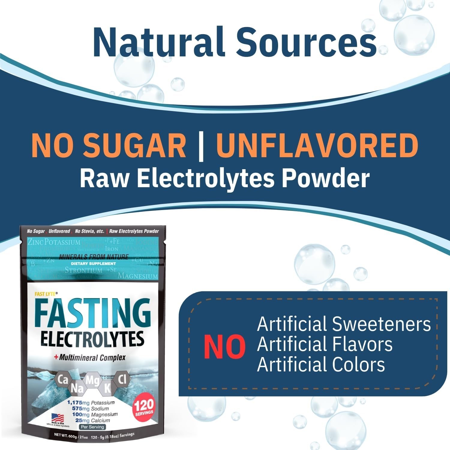 Fast Lyte Fasting Electrolyte Powder Sugar Free Keto Unflavored Minerals 21 oz