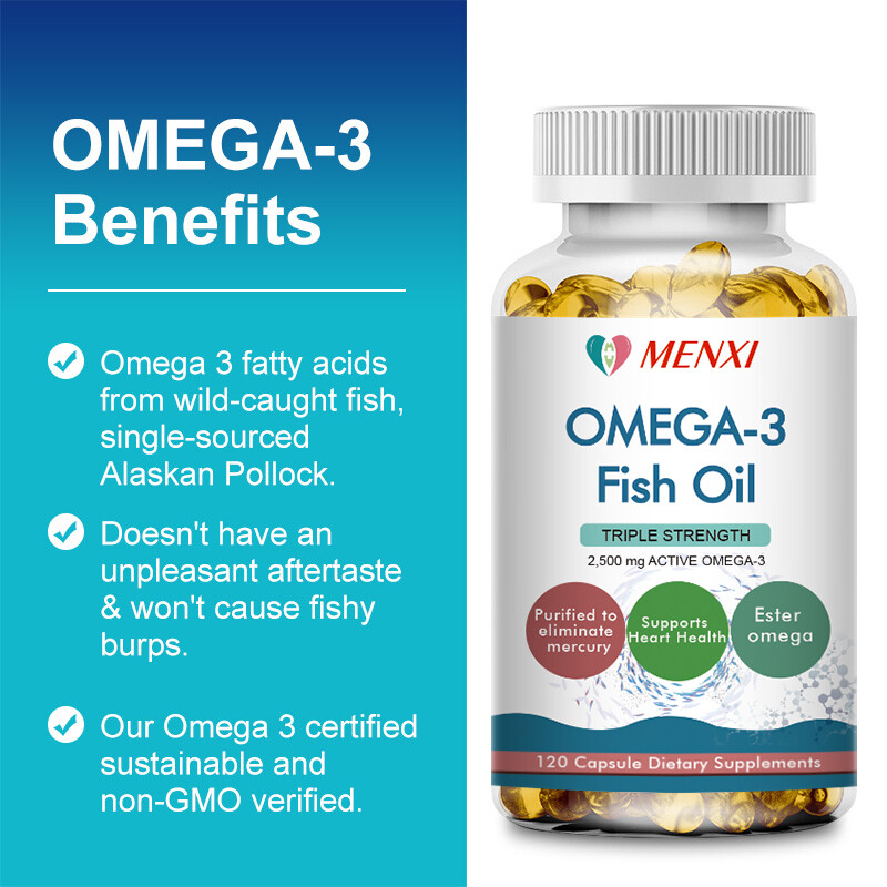 120pcs Omega 3 6 9 Capsules Fish Oil 2500mg High Strength EPA DHA Flaxseed Pills