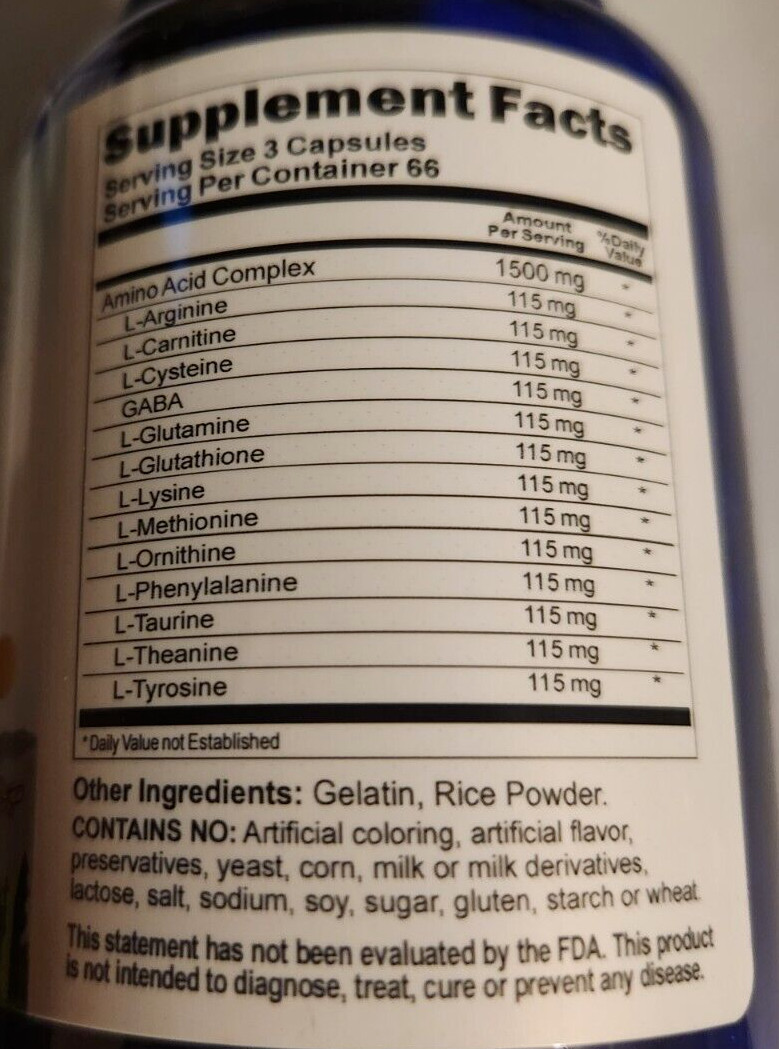 Amino Acid Complex 1500mg 13 ESSENTIAL AMINO ACIDS 2X200 Caps