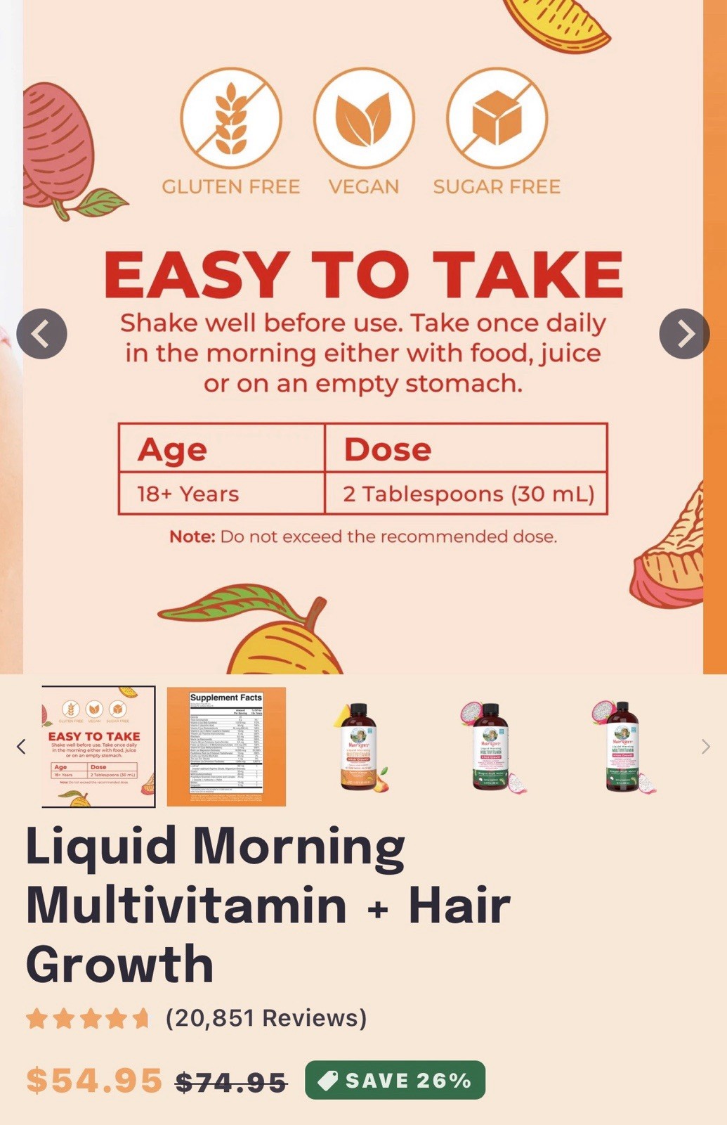 MaryRuth’s Liquid Multivitamin Hair Growth Women Peach Mango 15.22 fl oz