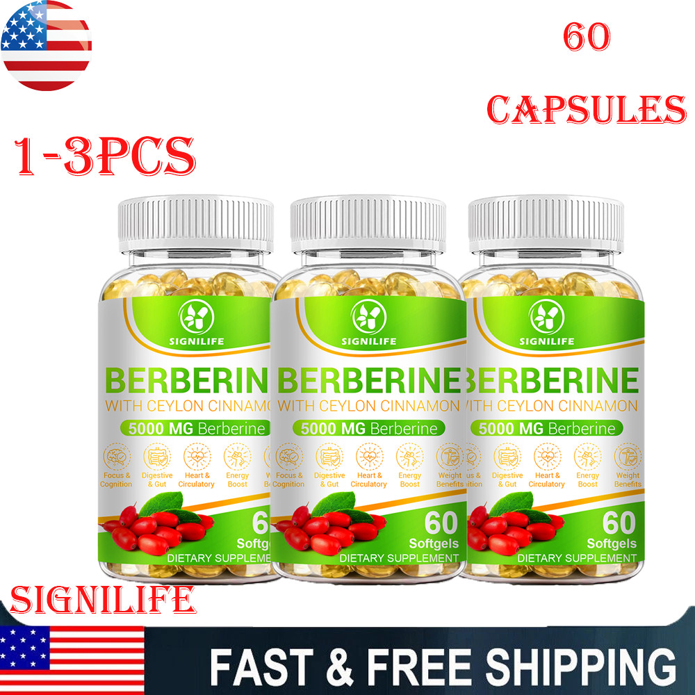 1-3 Packs Berberine HCL 5000mg 60 Caps Premium Metabolic Health Supplement