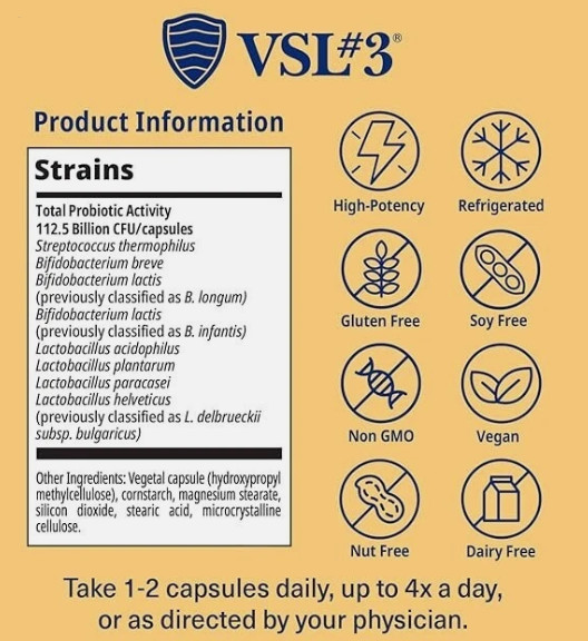 VSL#3 112.5B Capsules High-Potency 60 Gut CFUs Probiotics Support Formula