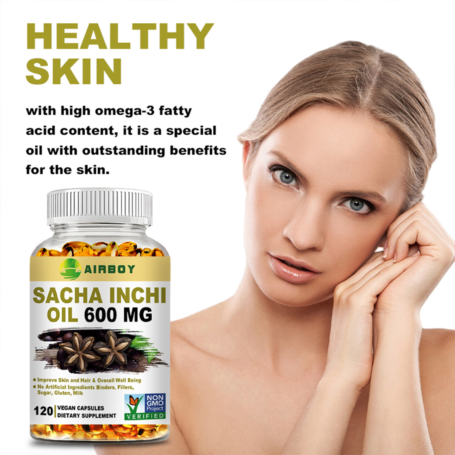 120pcs Sacha Inchi Oil 600mg – for Skin,Hair Health, Antioxidant, Immune Support