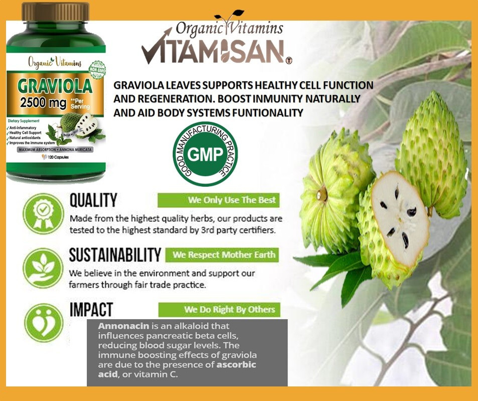 Pure 100% Organic Vitamins Vitamisan Soursop Leaf Total 2500 Mg Graviola