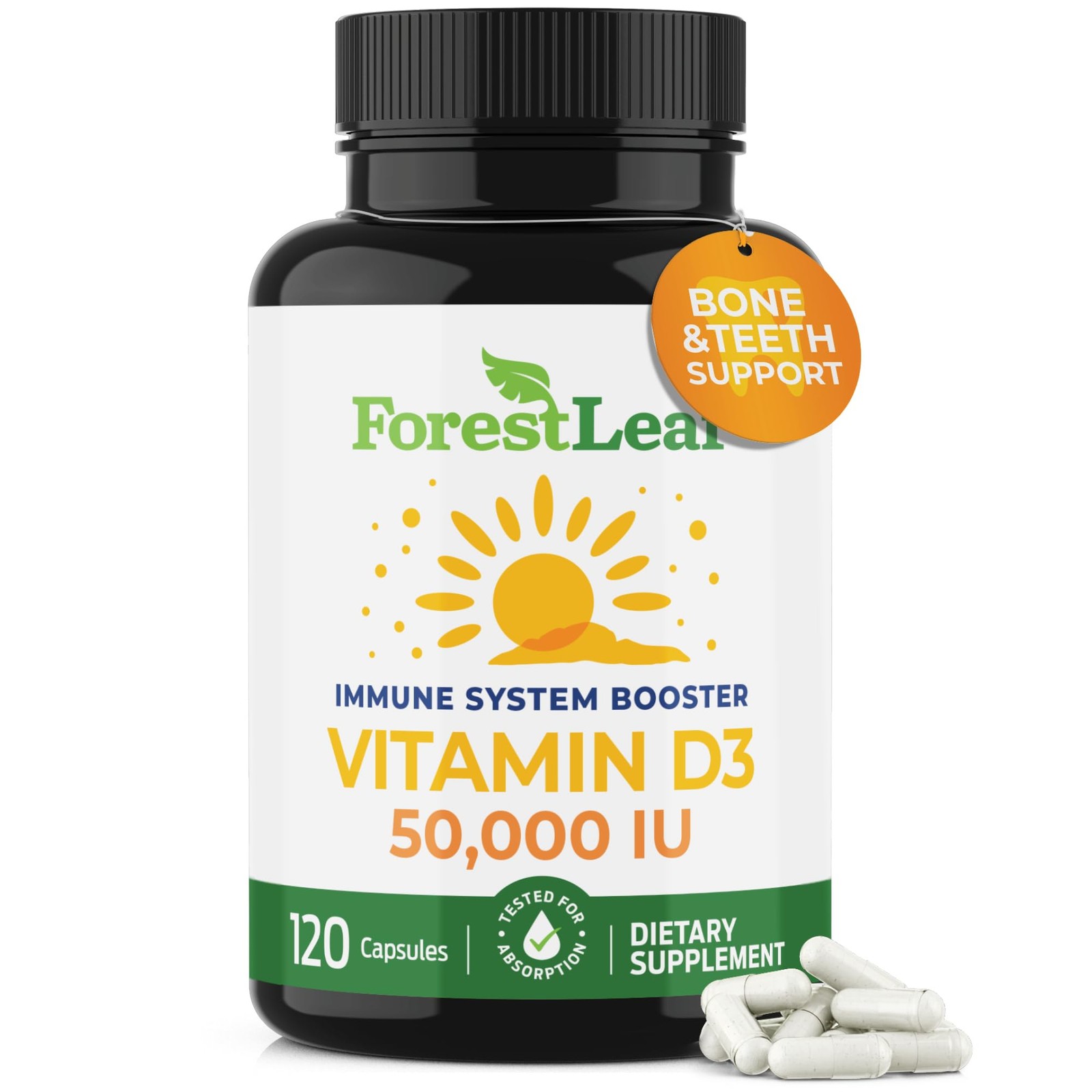 ForestLeaf Vitamin D3 50,000 IU | VIT D – Kosher 120 Count (Pack of 1)