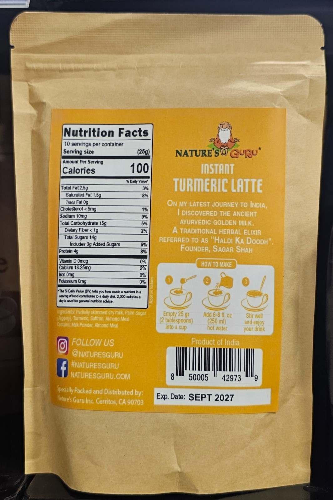 Nature’s Guru Instant Turmeric Latte Golden Milk Mix 250g | All Natural | Gluten