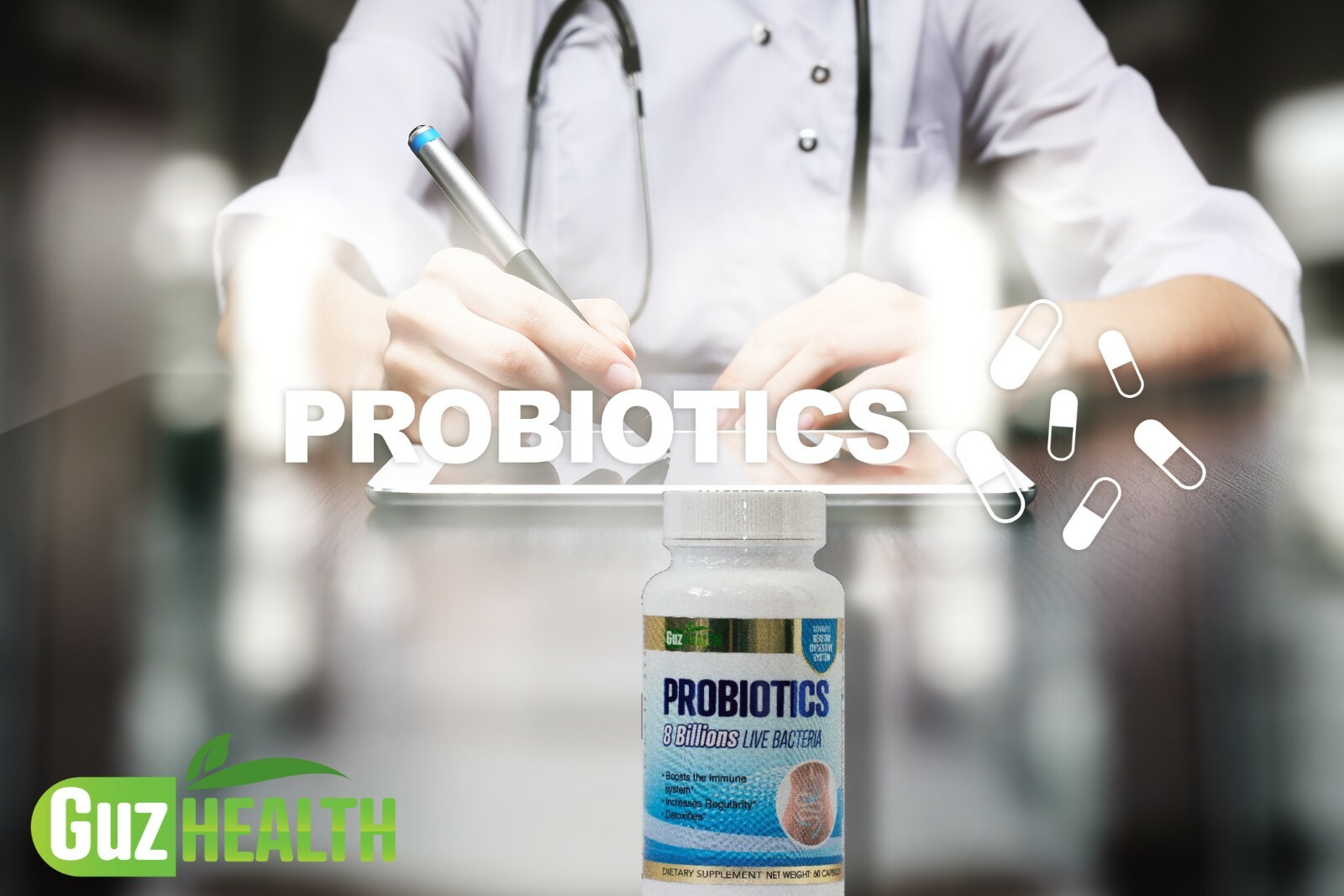 PROBIOTICS – 2x 8 Billion LIVE Bacteria 60 Capsules & FREE VITAMIN C 120CAPSULES