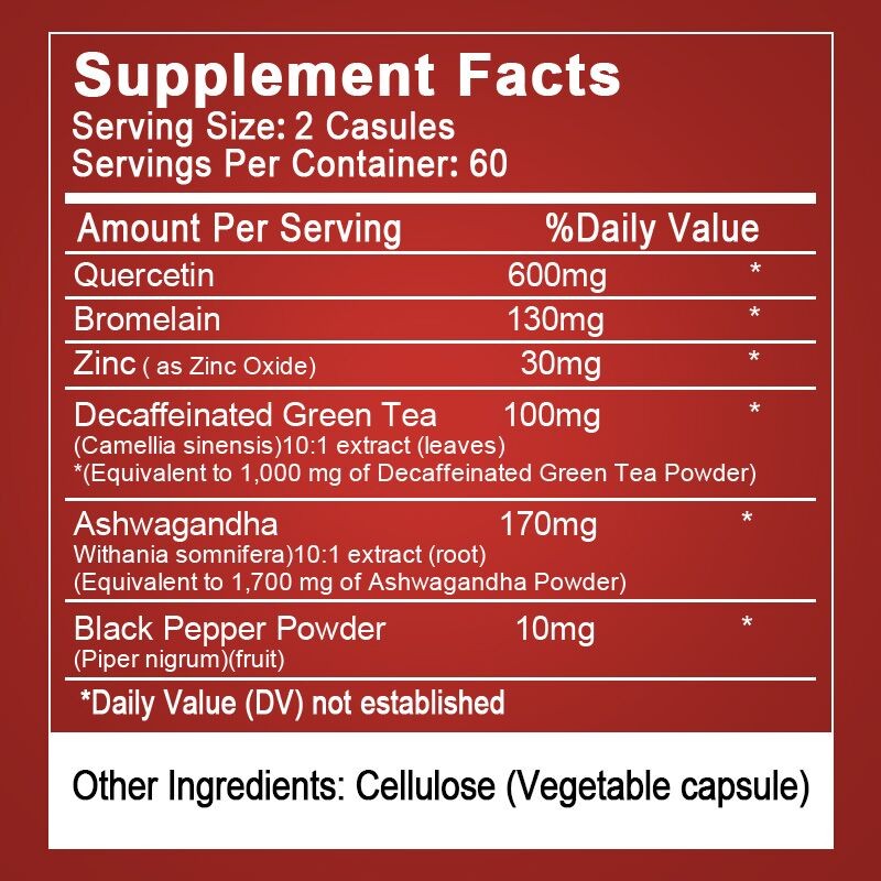 GPGP Quercetin 120 Capsules Immune Support with Bromelain Zinc & Vitamin C 600mg