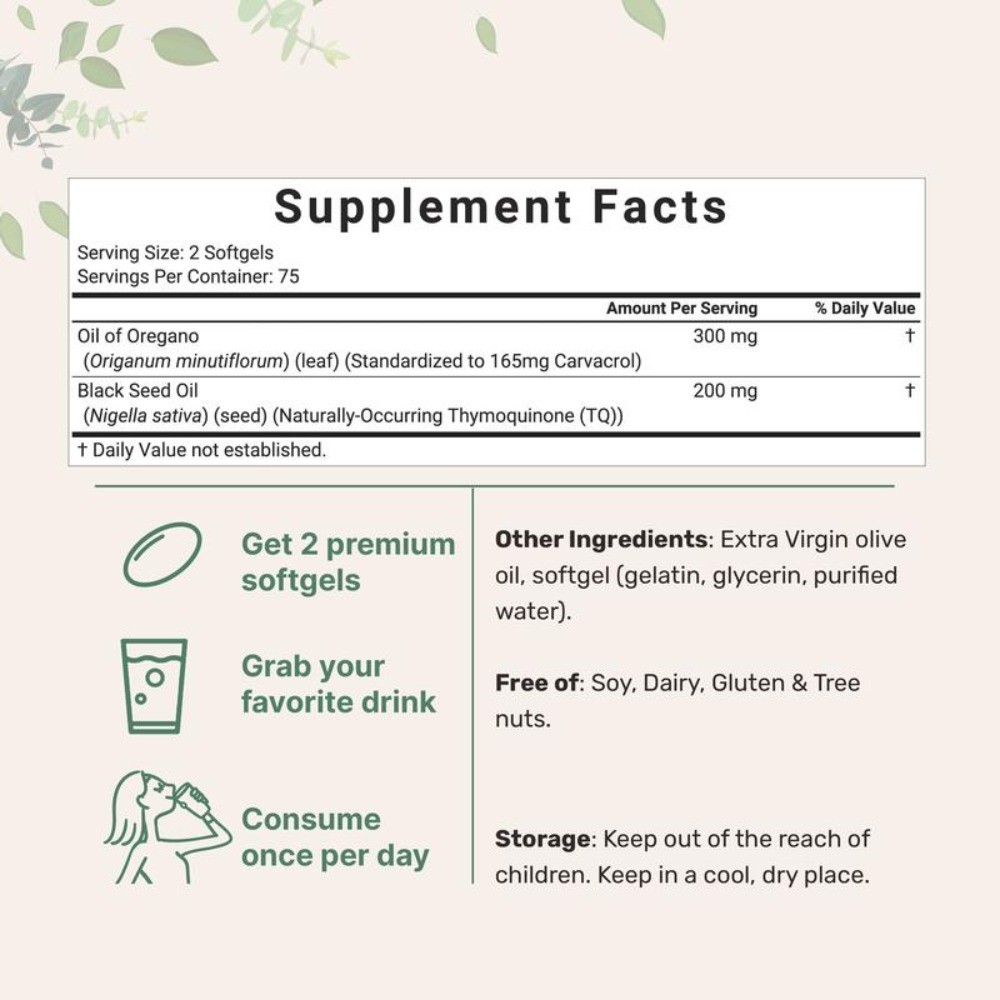 2 1 Carvacrol,Immune in Oregano Black Oil Seed of & with Count Softgels Support
