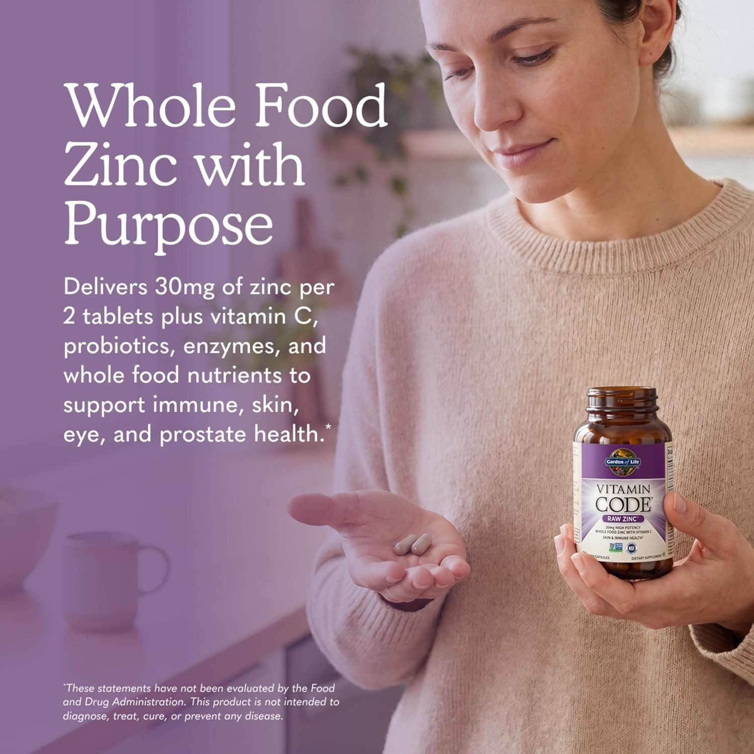 Garden of Life Raw Zinc 30mg with Vitamin C – Whole Food Immune & Skin Supplemen
