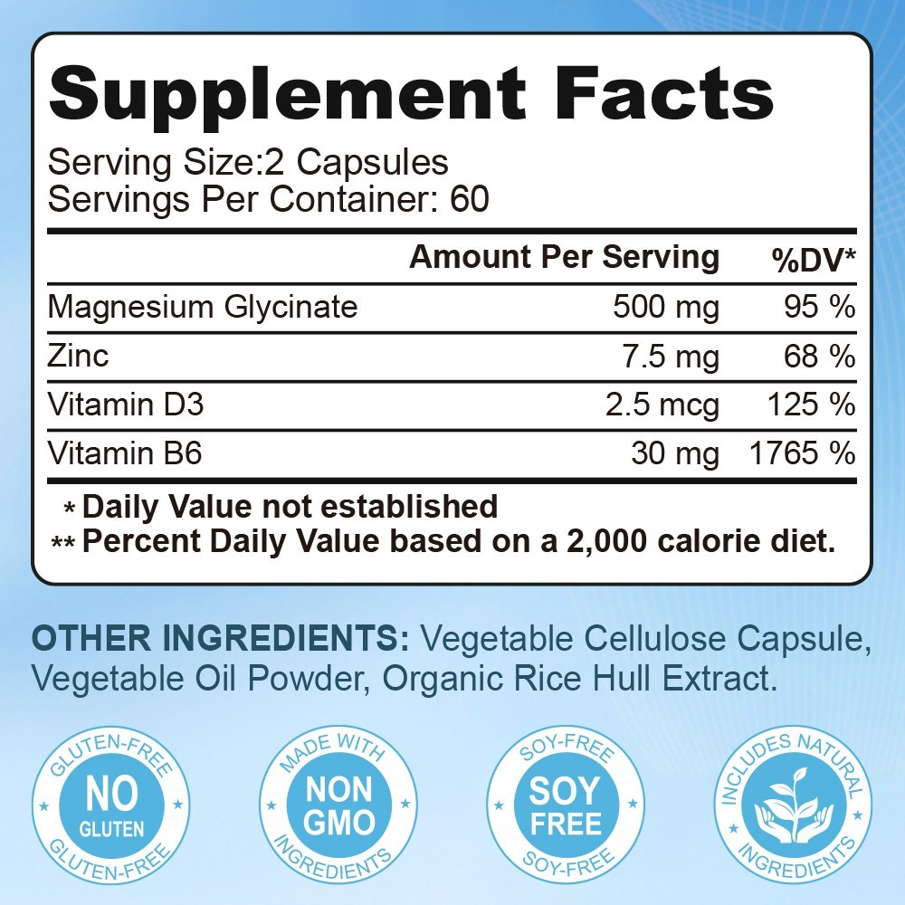 Magnesium Glycinate 500mg With Zinc & Vitamin D3 For Sleep,Stress,Anxiety Relief