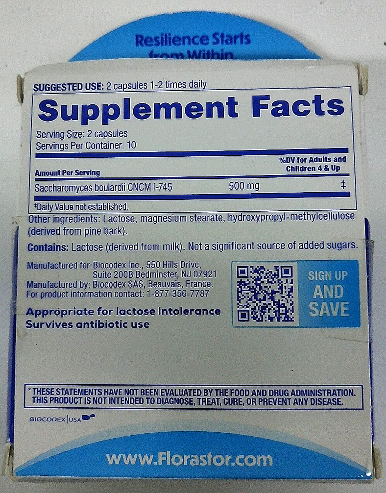 Florastor Dual Action Probiotic Supplement, 20 Vegetarian Capsules