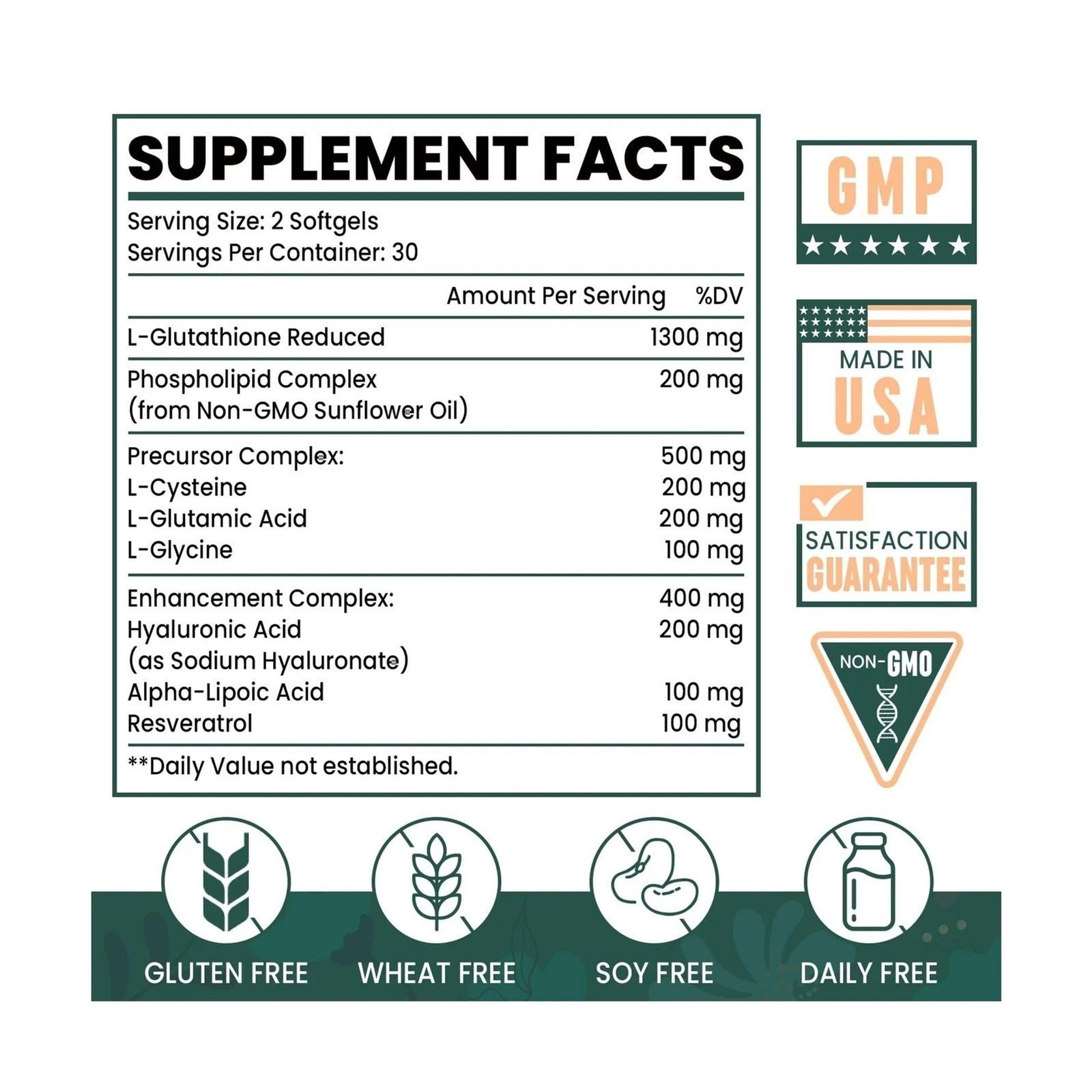 2400MG Liposomal Glutathione Max Absorption Glutathione Supplement 60 gel caps