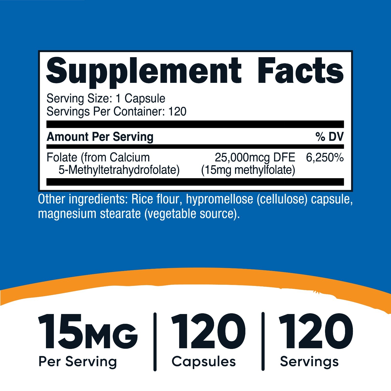 Nutricost L-Methylfolate 15mg, 120 Capsules (5-MTHF) – Vegan, Non-GMO