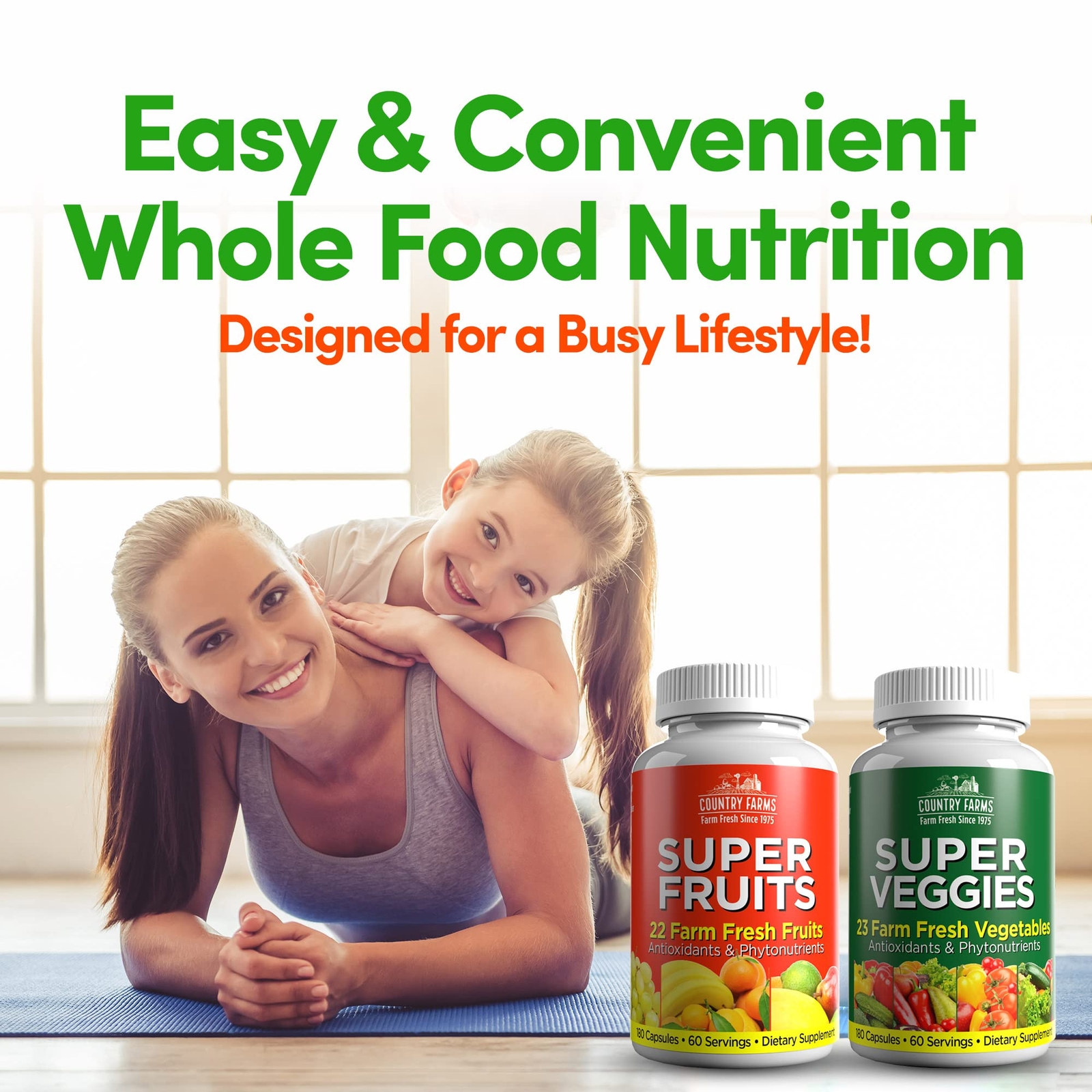 Fruit and Vegetable Supplement Capsules 180 Each Greens and Reds 60 Servings