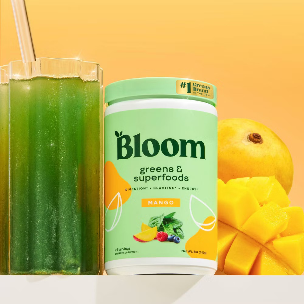Bloom Nutrition Greens & Superfoods – Mango, 25 Serving, Digestion – NEW SEALED