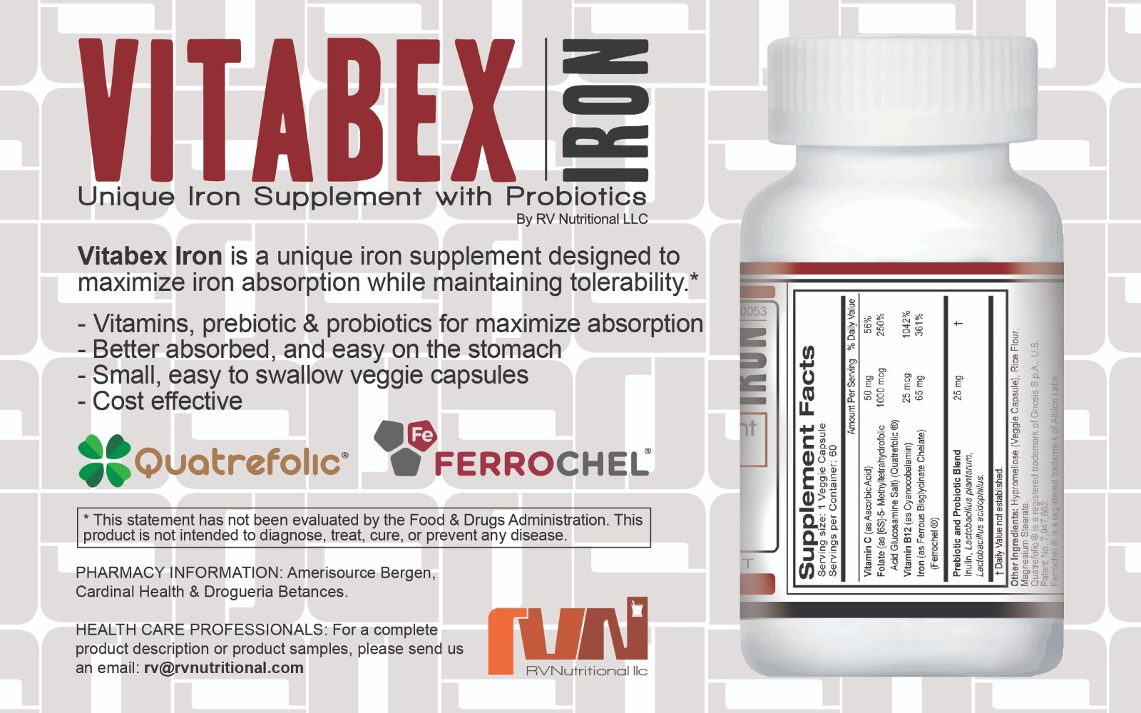Vitabex Iron | Iron Supplement | Probiotics | 60 Veggie Capsules | FREE SHIPPING