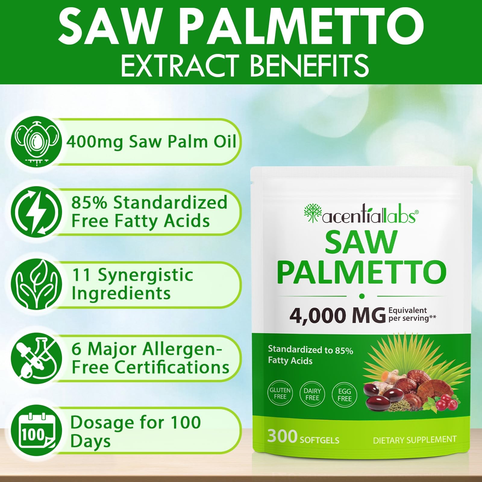 Saw Palmetto for Men, 300 Softgels with 300 Count (Pack of 1)