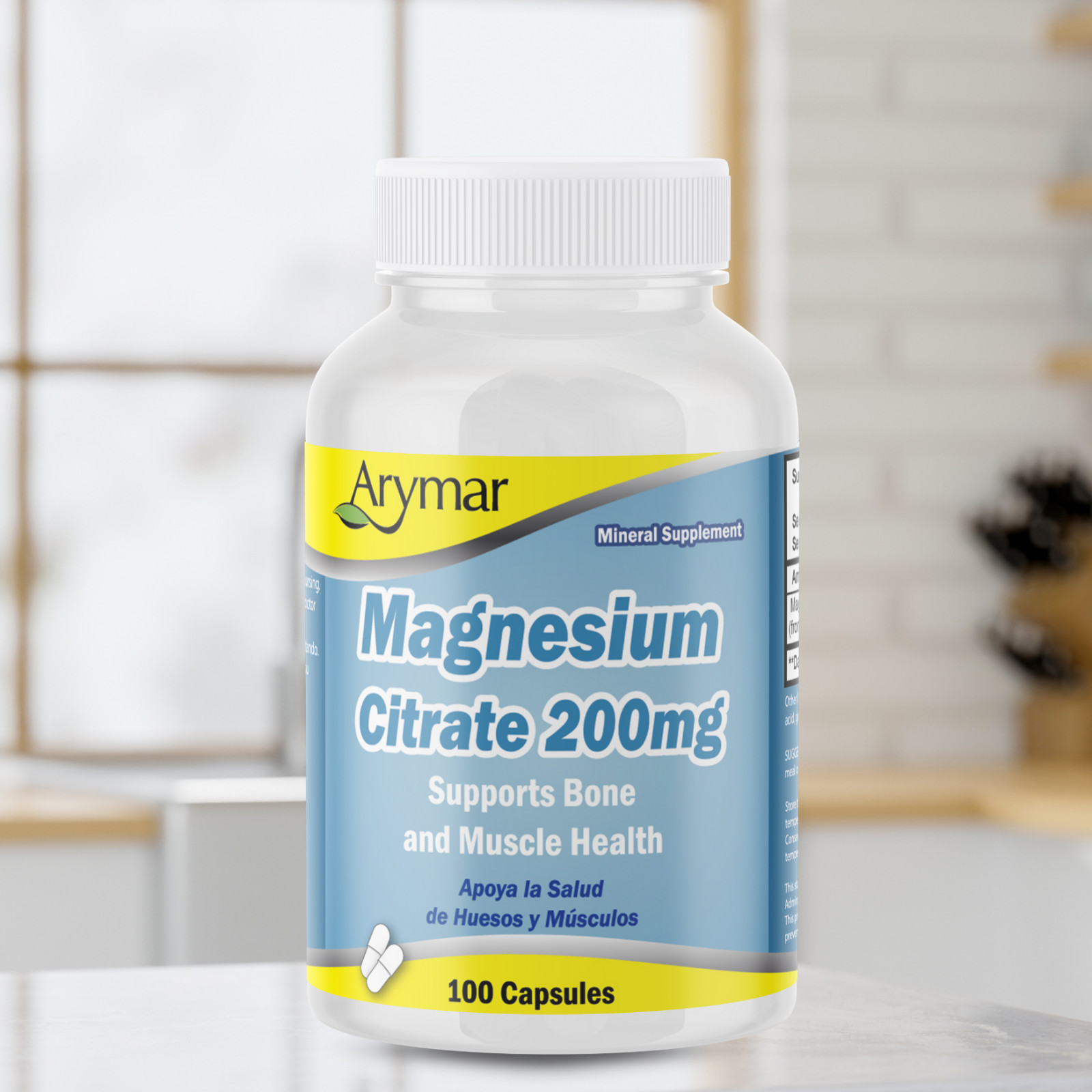 Arymar Magnesium Citrate 1250mg, 200mg Magnesium – 100 Capsules (3-Pack)