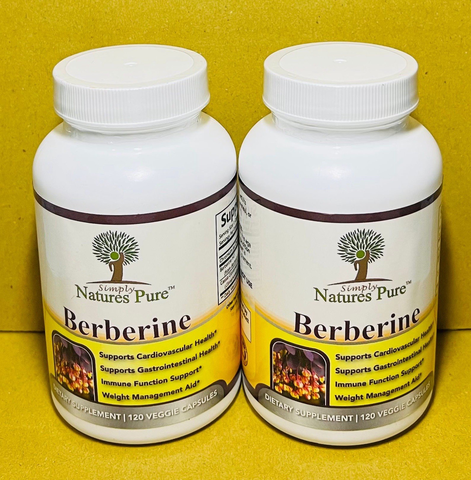 2 Pack Simply Nature’s Pure Berberine 120 Veggie Capsules Heart & Immune Support
