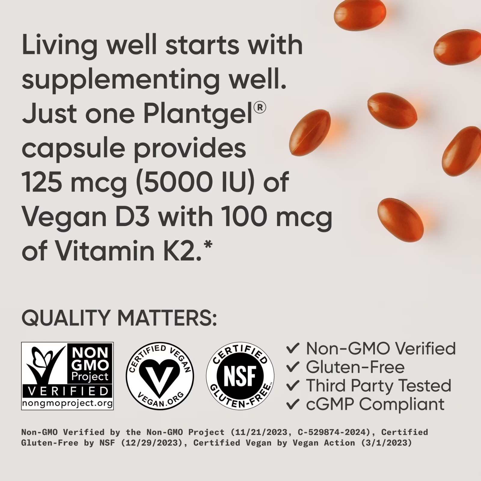 Vitamin D3 + K2 5000iu Plant-Based D3 + 100mcg Vitamin K2 as MK-7 – 120 Softgels
