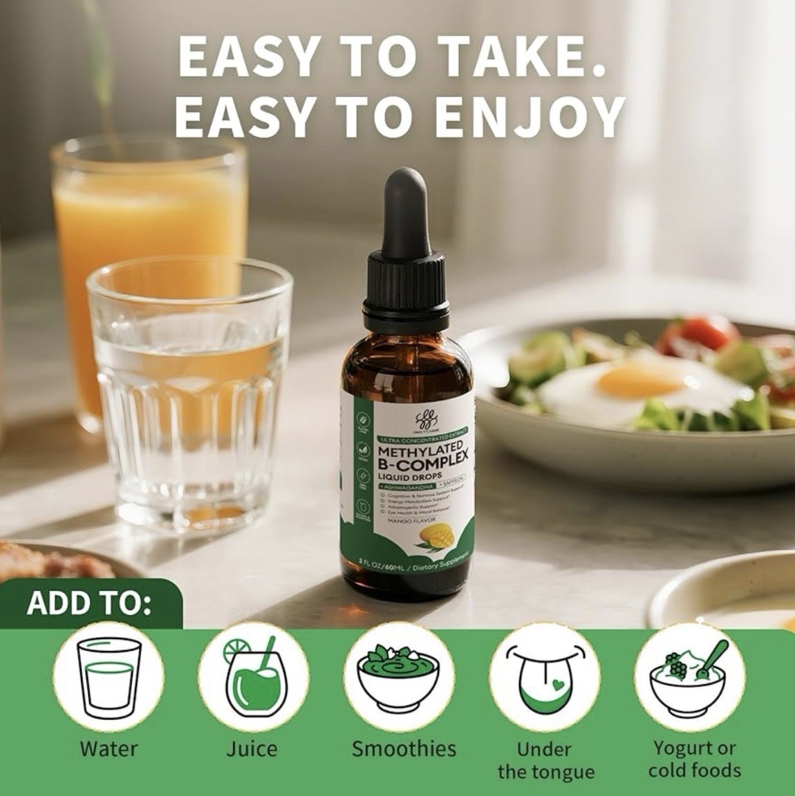 iMATCHME Methylated B-Complex Drops w/ Ashwagandha, Mango 2 fl oz