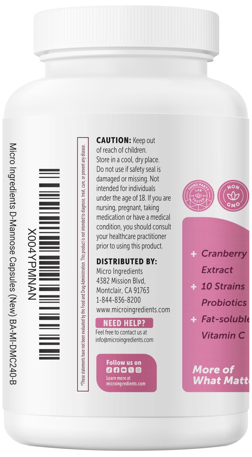 Micro Ingredients D Mannose 1,300mg Per Serving with 240 Count (Pack of 1)