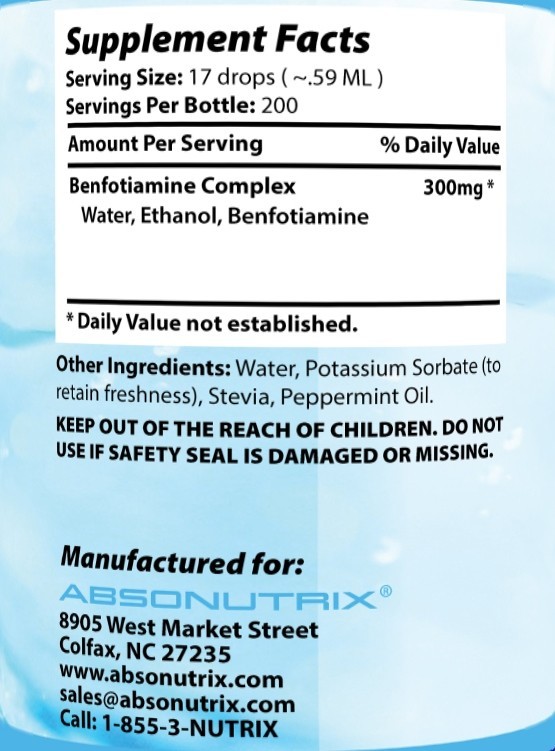 Absonutrix Benfotiamine Complex 300mg Heart and overall body health 4 fl oz USA